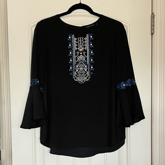 Ivanka Trump black Blouse with beautiful embroidery. Size S - Picture 1 of 10